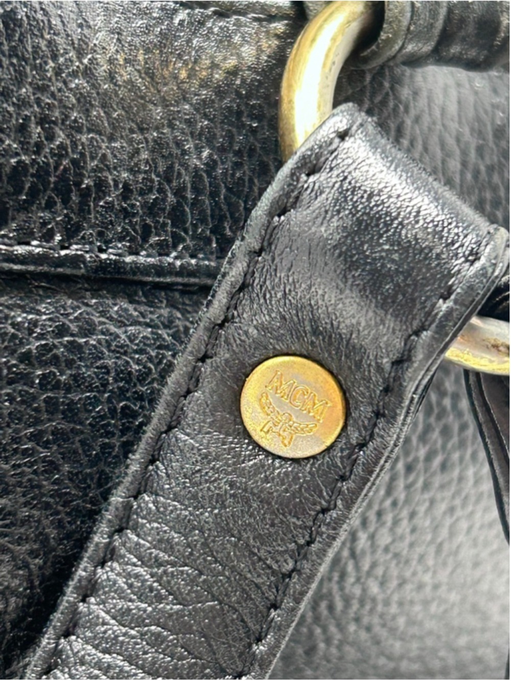 Vintage MCM Black Pebbled Leather Backpack Gold Hardware Drawstring - Picture 10 of 16
